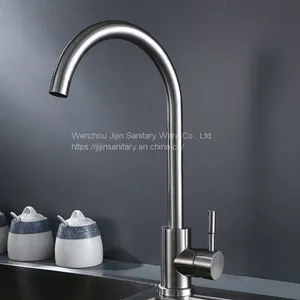 304 Stainless Steel Faucet Kitchen Faucet Hot and Cold Water Mixing Valve Rotary Drawing Sink Faucet thumbnail-3