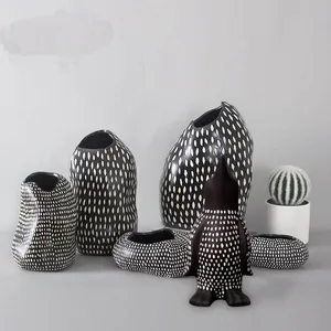 New Chinese Style Penguin And Stone Shapes Black And White Spots Ceramic Decoration For Home thumbnail-1