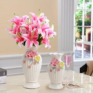 Sunflower Large White Knit Gilded Hand Made Moon Flower Ceramic Floor Vase For Living Room thumbnail-3