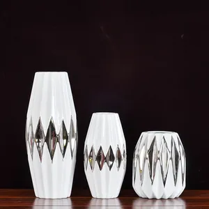 Rhombus Polyhedron Gild Silver Fashion Light Luxury Ceramic Vase For Indoor Decor thumbnail-1
