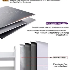 HN-FC03 Modern Black Flat Shelf Mobile File Cart | Squeak-free Steel Office Trolley | With Humanized Handrail thumbnail-5