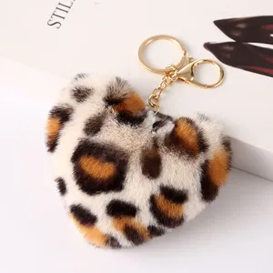 Leopard Print Heart Fur Keychain thumbnail-3