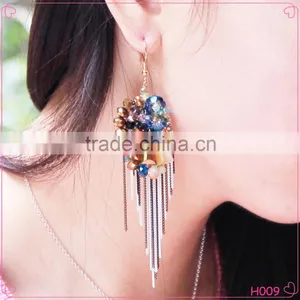 Fashion Earings for Women 2015 Crystal Beads Earring Large Tassel Earring Jewelry thumbnail-1