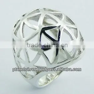 Semi-Spherical Ajoure Planet Silver Designer Ring Net Pattern thumbnail-1