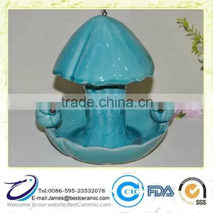 Blue Glazed Ceramic Bird Houses Baths & Feeders With Mushrooms thumbnail-1