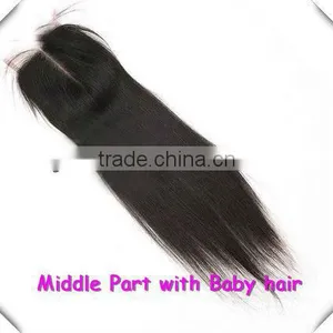 2013 New Arriving12-28inches Silky Straight, Baby Hair Bleached Knots, Peruvian Hair Silk Base Lace Closure thumbnail-1