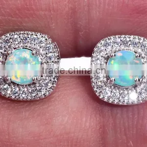 .925 Sterling Silver Earrings White CZ Cubic Zirconia Opal Cluster Stud Earrings For Children & Women thumbnail-4