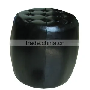 Faux Leather Round Stool Ottoman thumbnail-1