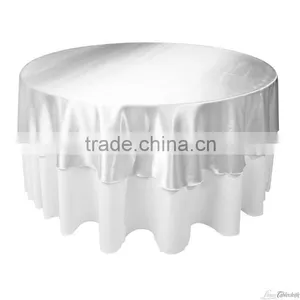 Silver Satin Round Table Overlay for Weddings thumbnail-1