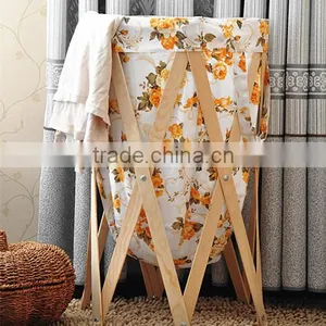 High Quality Round Home Foldable Laundry Storage Basket With Wood thumbnail-4