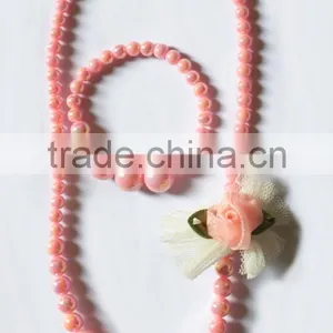 Candy Colorful Beaded Necklace Bracelet Set With Bow Ties and Flowers for Children thumbnail-3