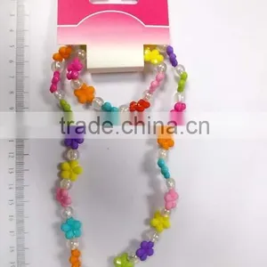 Lovely Multicolor Beaded Necklace Bracelet Set With Little Flowers for Children thumbnail-1