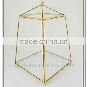 Elegant Vintage Brass Glass PYRAMID Triangle BOX CURIO DISPLAY CASE Box Terrarium Catus| Brass Glass Crystal Wedding Table Vases thumbnail-5