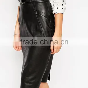 Sexy D Ring Belt Red Leather Pencil Skirts thumbnail-4