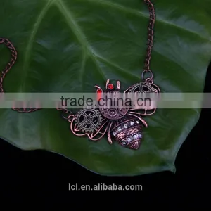 2015 Yiwu Fashion Jewelry Hot Sale Steampunk Bee Gear Pendant With Crystal Statement Necklace Red Copper thumbnail-1