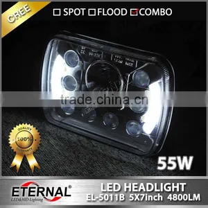 5x7in 55W Sealed Beam Led Headlightsealed Dual Beam With Halo Ring H4 Plug for Automotive Jeep off Road 4x4 Racing Vehicles thumbnail-6