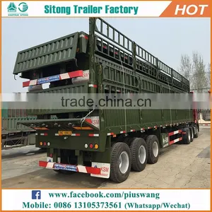 China Hot Sale 3 Axle Flatbed Trailer With Sides Bulk Cargo Transport Drop Side Trailer for Sale thumbnail-5