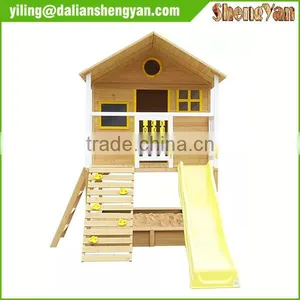 Large Wooden Painted Cubby House Furniture With Slide thumbnail-2