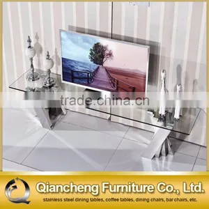 Fancy Design tv Stand Clear Glass Top With Silver Base thumbnail-2