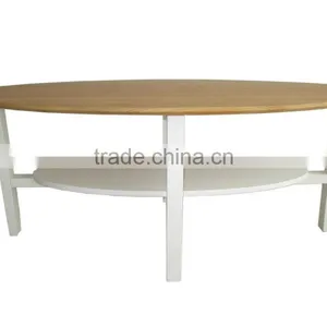 Wood Oval Coffee Table With White Top thumbnail-3