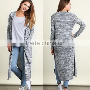 Casual Wear Clothing Manufacturer OEM Custom Made Cotton Polyester Heather Knit Open Cardigan Lounge Ladies Long Tail Blouses thumbnail-1