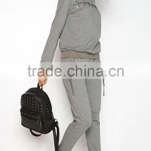 Urban Fashion Tracksuit Female Cheap Custom Grey Plain Latest Design Blank Fitted Sports Womens Tracksuits With Cross Details thumbnail-4