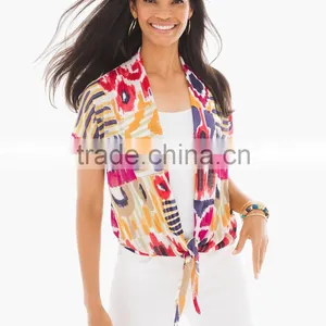 Women's Short Sleeve Printed Front Open Blouse Tops thumbnail-1