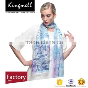 Custom Fashion Lady's Digital Printing Chinese Real Silk Satin Scarf thumbnail-1