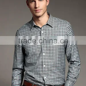 New Design Small Checked Blends Cotton Men Shirt SL0071 thumbnail-1