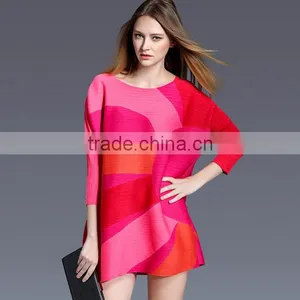 Gored Bright Color Large Size Women Plicated Dresses Wholesale thumbnail-1