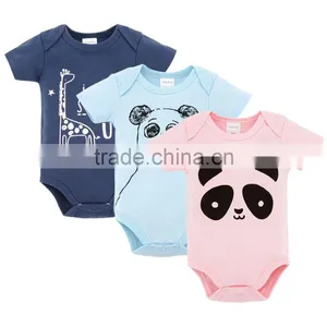 Cute Factory Baby Clothes Summer 100%Cotton Short Sleeves With Animal Prints Newborn Infant Baby Bodysuits thumbnail-1