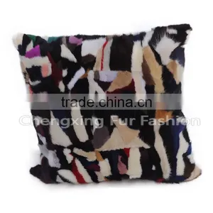CX-D-81 Home Decoration Pillow Patchwork Mink Fur Cushion & Pillow Cover thumbnail-2