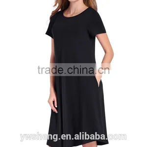 Wholesale Latest Fashion Short Sleve Ladies O-Neck Simple Soft Women Dress thumbnail-5