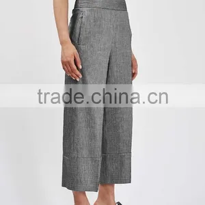 Ladies New Style Capri Wide Leg Formal Office Style Fashion Linen Dress Shirt Coat Pants thumbnail-4