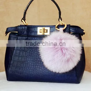 Myfur Big Size Yellow Real Fox Body Fur Pom Poms Bag Charm Key Ring Wholesale thumbnail-4