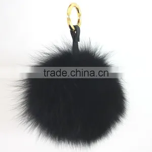 Myfur Fashion Metal Keychain Fox Rabbit Fur Ball Crystal Pom Pom Keychain for Bag thumbnail-1