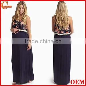 New Style Navy Blue Floral Overlay Maternity Clothes Maxi Dress Wholesale thumbnail-1