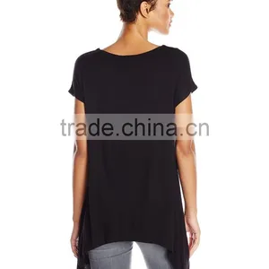 Women's Scoop Neck Short Sleeve Sharkbite Hem Comfy Knit 100% Cotton Tunic Top thumbnail-6