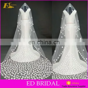 Custom Made Long Ivory Wedding Veil With Petals On For Wholesale thumbnail-1