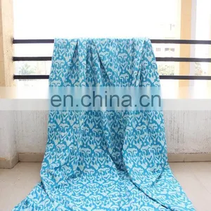 Ikat Kantha Bedcover Tourqoise Bedcover Cotton Blanket thumbnail-2