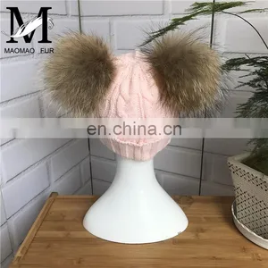 Kids Knitted Hats With Double Fur Balls Baby Cute Winter Warm Beanies Hats Baby Knitted Hat thumbnail-2