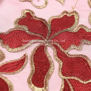 China Manufacture Africa Gold Giltter Tulle Net Embroidered Lace Fabric for Wedding thumbnail-2