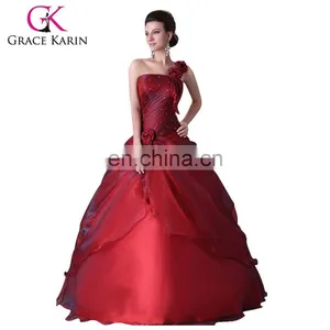 Grace Karin New Style of One Shoulder Red Floor Length Red Quinceanera Dresses CL2514 thumbnail-1