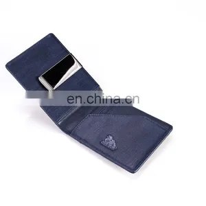 New Design Bule Leather Promotional Wallet Factory Price Money Clip Wholesale thumbnail-3