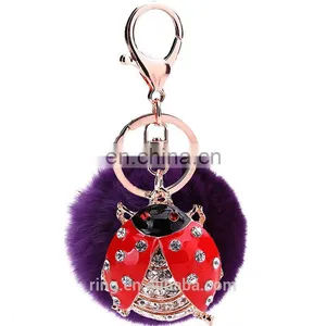 Rabbit Fur Ball Key Chain Beetle Bag Pendant Car Accessories thumbnail-3