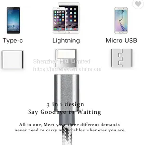 3 in 1 Multi Nylon Braided Fast Charging Cable Type C 8 Pin Micro USB Cable For IPhone and Android thumbnail-1
