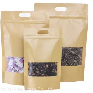 OUTOP Packaging Free Samples Standing up Pouches Brown Kraft Paper Bag With Window thumbnail-2