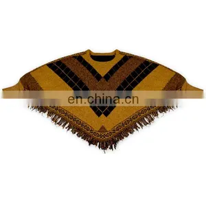 Rhombus Tassels a Batwing-sleeved Blouse Crew Neck Sweater Loose Autumn Winter Coat thumbnail-1
