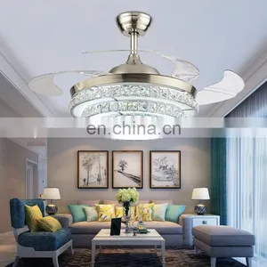 European Crystal Stealth Ceiling Fan Light Bedroom Modern Minimalist Restaurant European-style Living Room Ceiling Fan Lights thumbnail-2