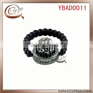 Men's Grey Crystal Ball Hematite Base Weaving Crystal Bead Ring thumbnail-1